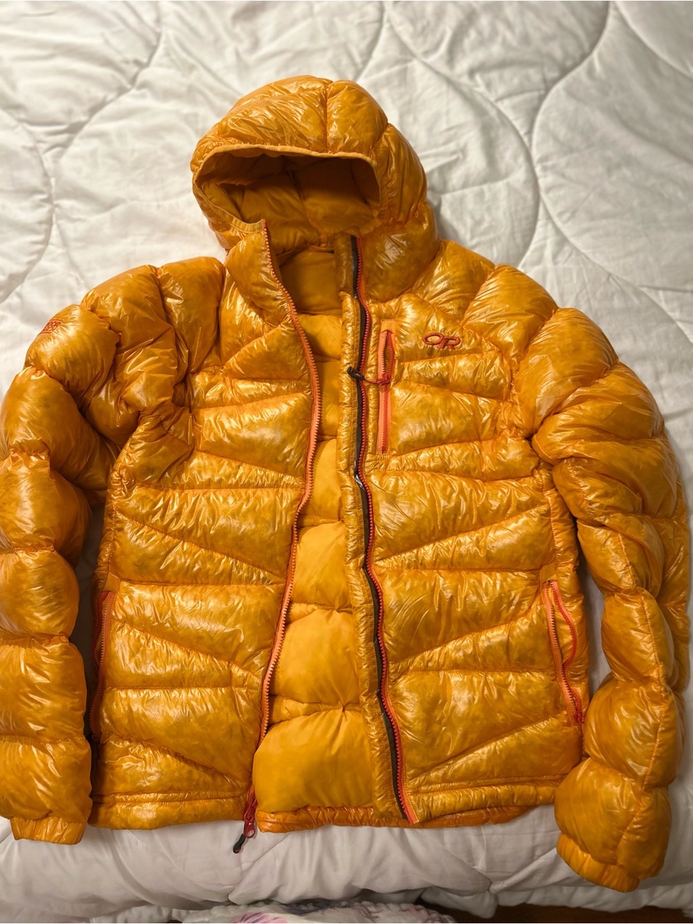 Outdoor Research Men's Orange Hooded Puffer Jacket